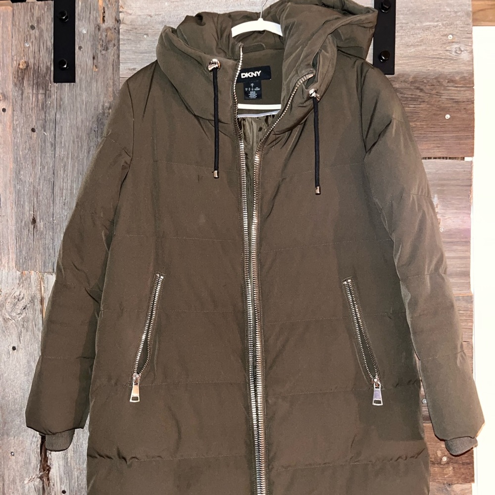 Army Green DKNY Knee Length Winter Coat